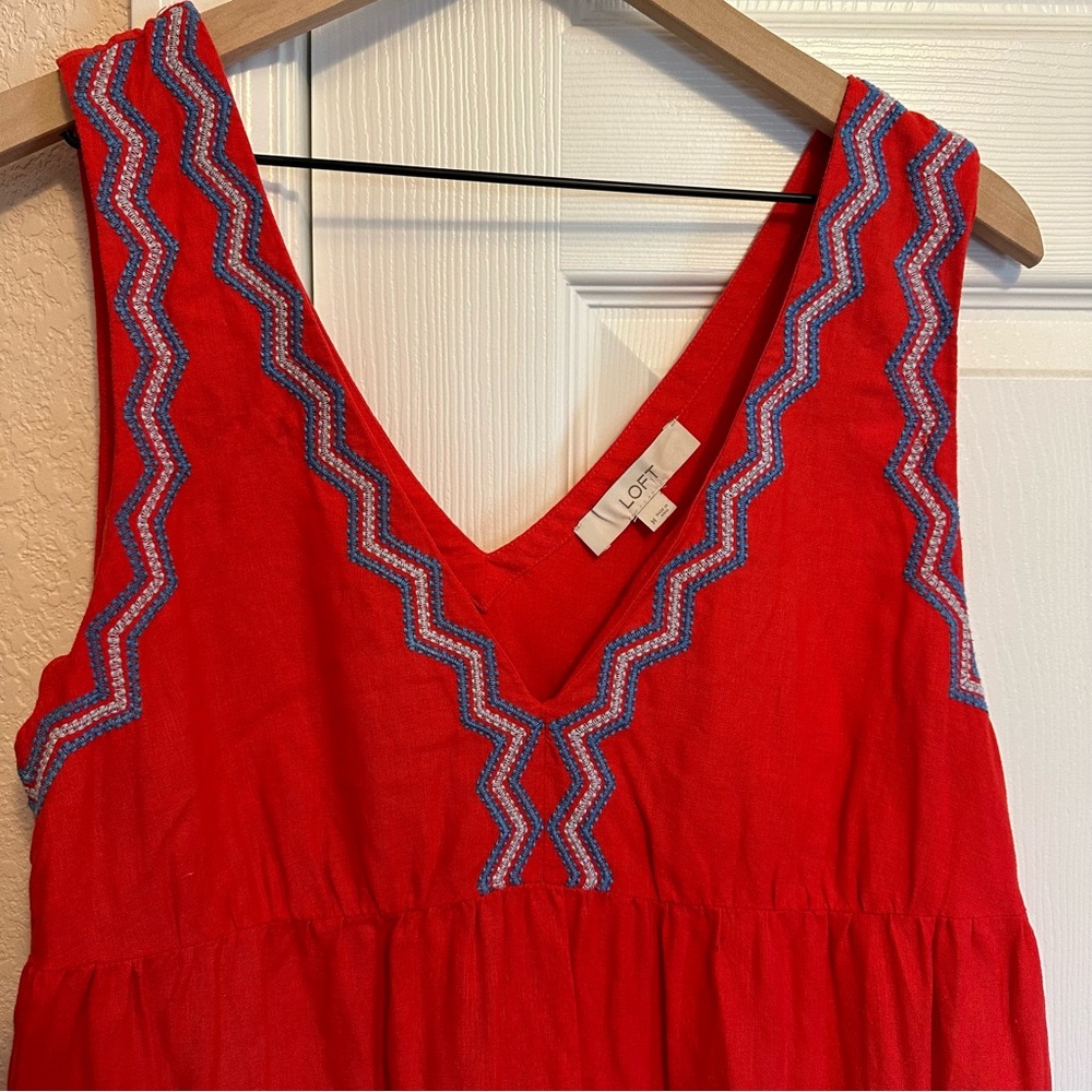 LOFT Red and Blue Embroidered Mini Dress - Picture 3 of 4